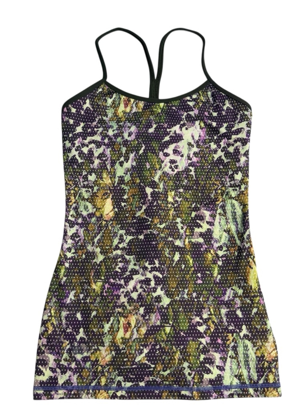 Lululemon Power Tank Sz 4Luon Floral Sport White Multi Gator Green Sports Bra